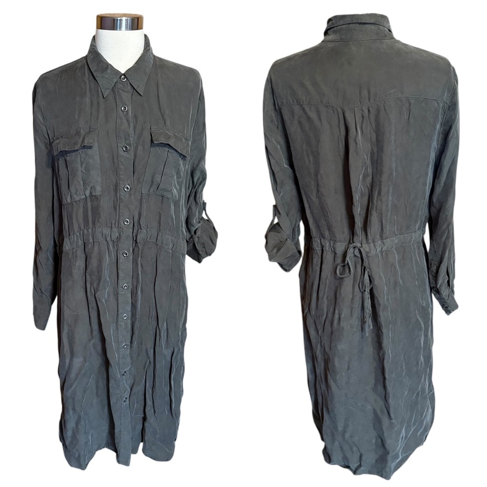 Joh Olive Green Lightweight Button Down Front Flowy Shirt Midi Dress Large